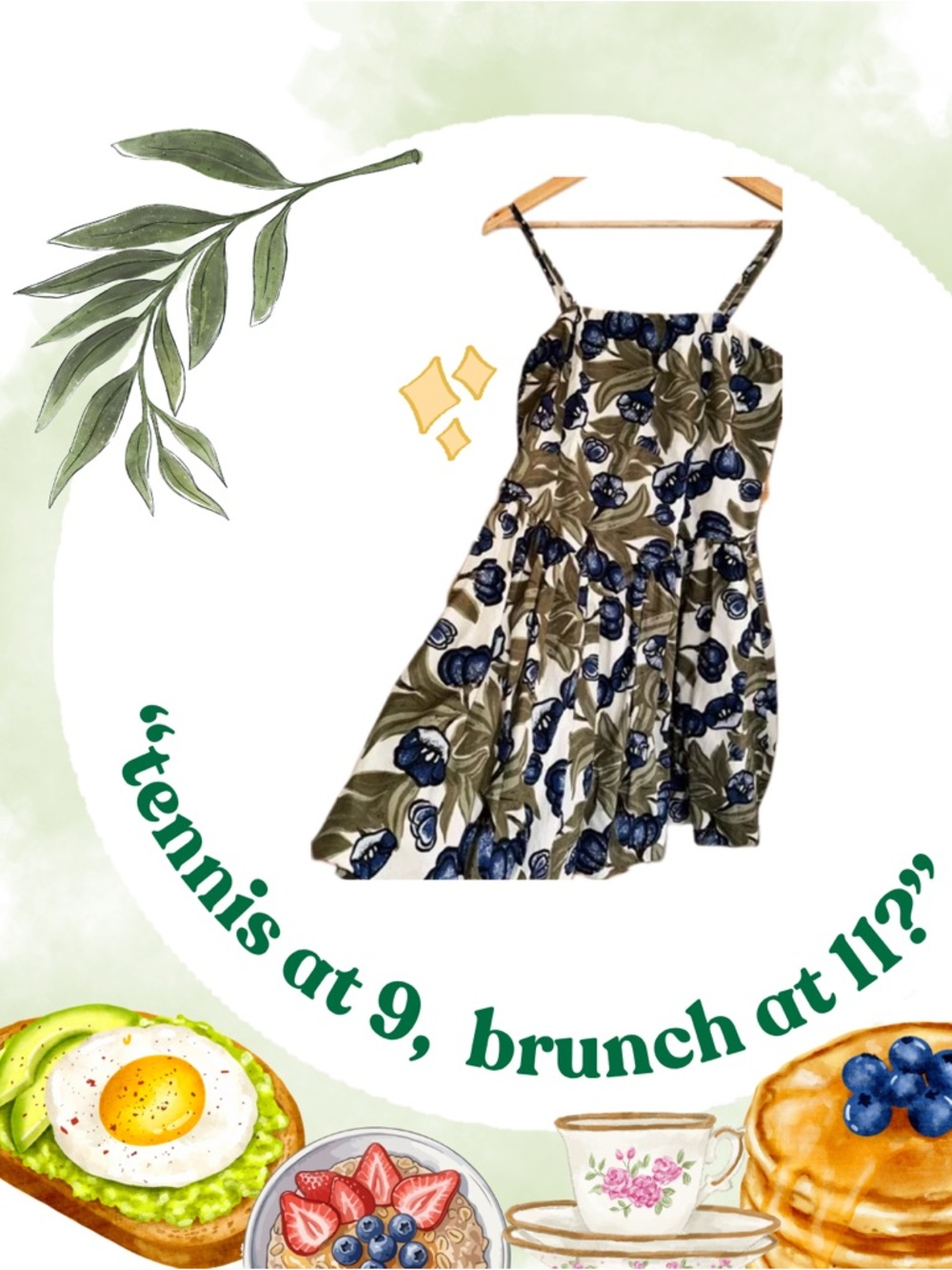 Blue floral + greenery bubble summer dress